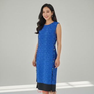 Blue short-sleeved two-layer silk dress